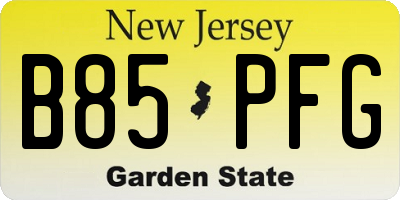 NJ license plate B85PFG