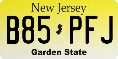 NJ license plate B85PFJ