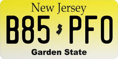 NJ license plate B85PFO