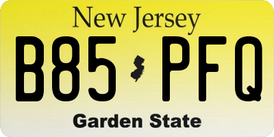 NJ license plate B85PFQ
