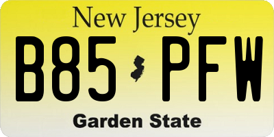 NJ license plate B85PFW