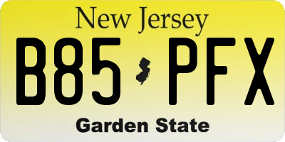 NJ license plate B85PFX