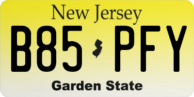 NJ license plate B85PFY