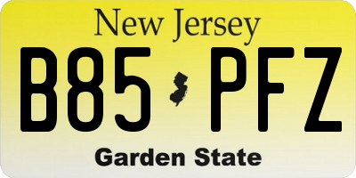 NJ license plate B85PFZ