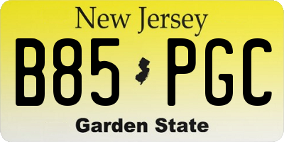 NJ license plate B85PGC