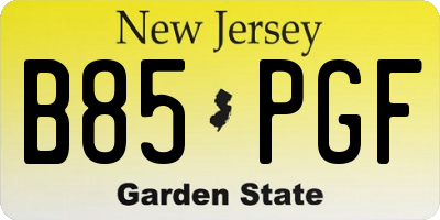 NJ license plate B85PGF