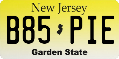 NJ license plate B85PIE