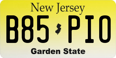 NJ license plate B85PIO