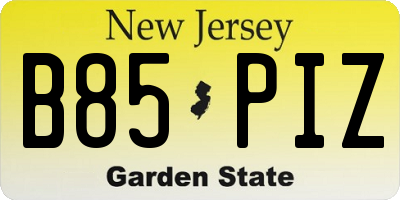 NJ license plate B85PIZ