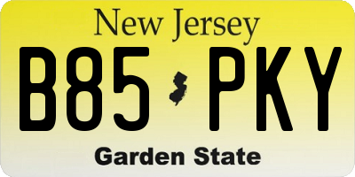 NJ license plate B85PKY