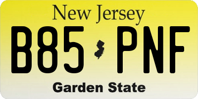 NJ license plate B85PNF