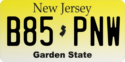 NJ license plate B85PNW