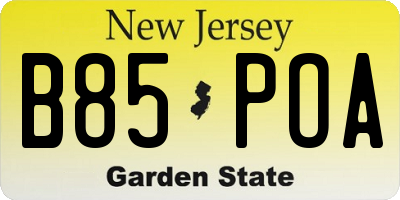 NJ license plate B85POA