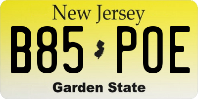NJ license plate B85POE