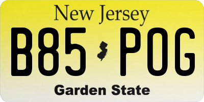 NJ license plate B85POG