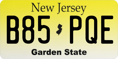 NJ license plate B85PQE