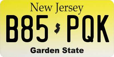 NJ license plate B85PQK