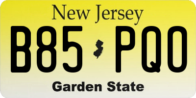 NJ license plate B85PQO