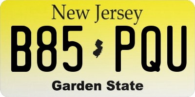 NJ license plate B85PQU