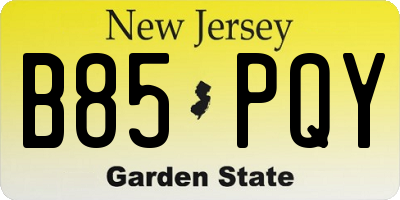 NJ license plate B85PQY