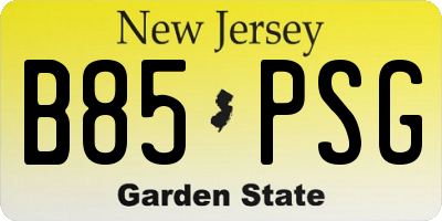 NJ license plate B85PSG