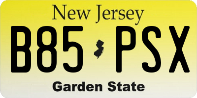 NJ license plate B85PSX
