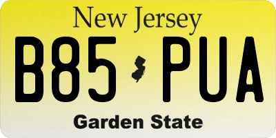 NJ license plate B85PUA