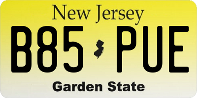 NJ license plate B85PUE