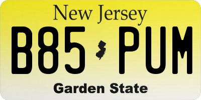NJ license plate B85PUM