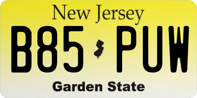 NJ license plate B85PUW
