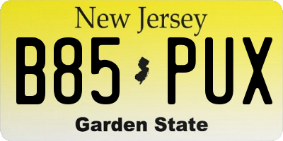 NJ license plate B85PUX