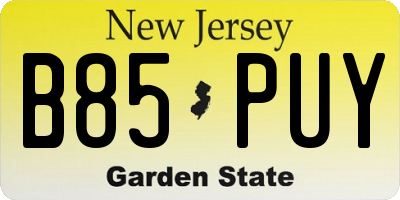 NJ license plate B85PUY