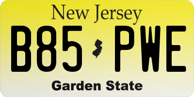 NJ license plate B85PWE