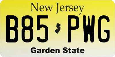 NJ license plate B85PWG