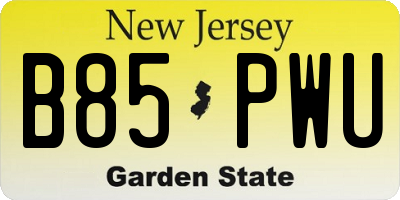 NJ license plate B85PWU