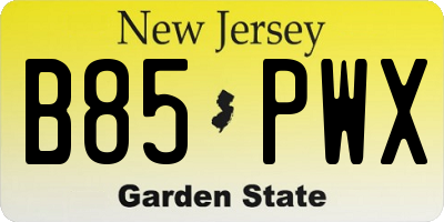 NJ license plate B85PWX