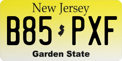NJ license plate B85PXF