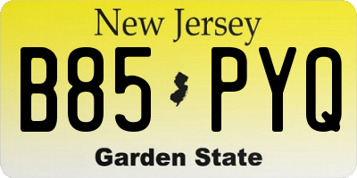 NJ license plate B85PYQ