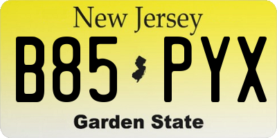 NJ license plate B85PYX