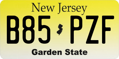 NJ license plate B85PZF