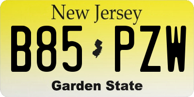 NJ license plate B85PZW