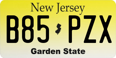 NJ license plate B85PZX