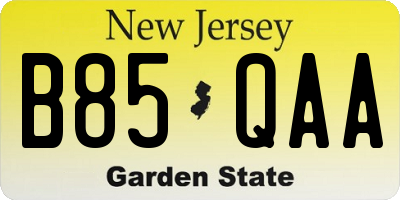 NJ license plate B85QAA