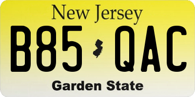 NJ license plate B85QAC