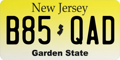NJ license plate B85QAD