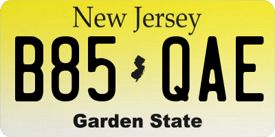 NJ license plate B85QAE