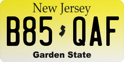 NJ license plate B85QAF