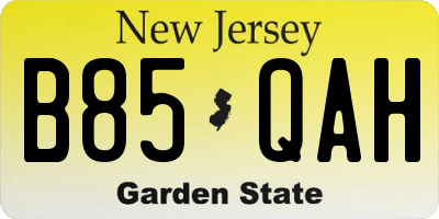 NJ license plate B85QAH