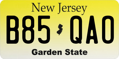 NJ license plate B85QAO