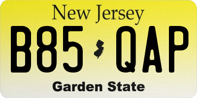 NJ license plate B85QAP